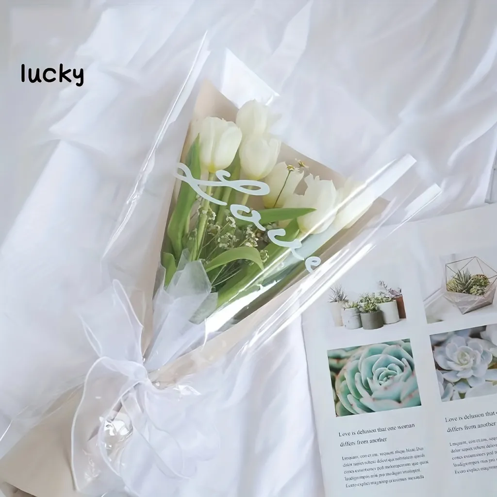 Dustproof Transparent Flower Wrapping Paper, English Letter