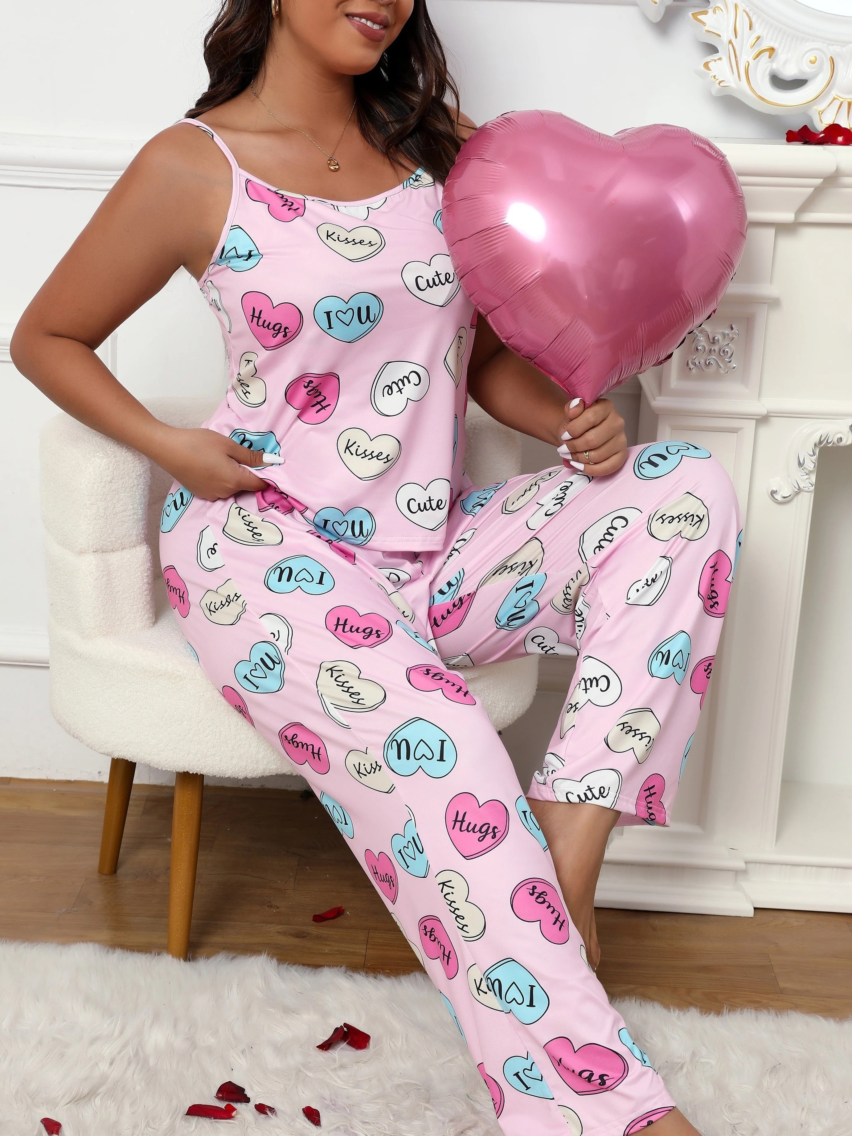 Women's Valentine's Day Casual Pajamas Set Plus Size Letter - Temu