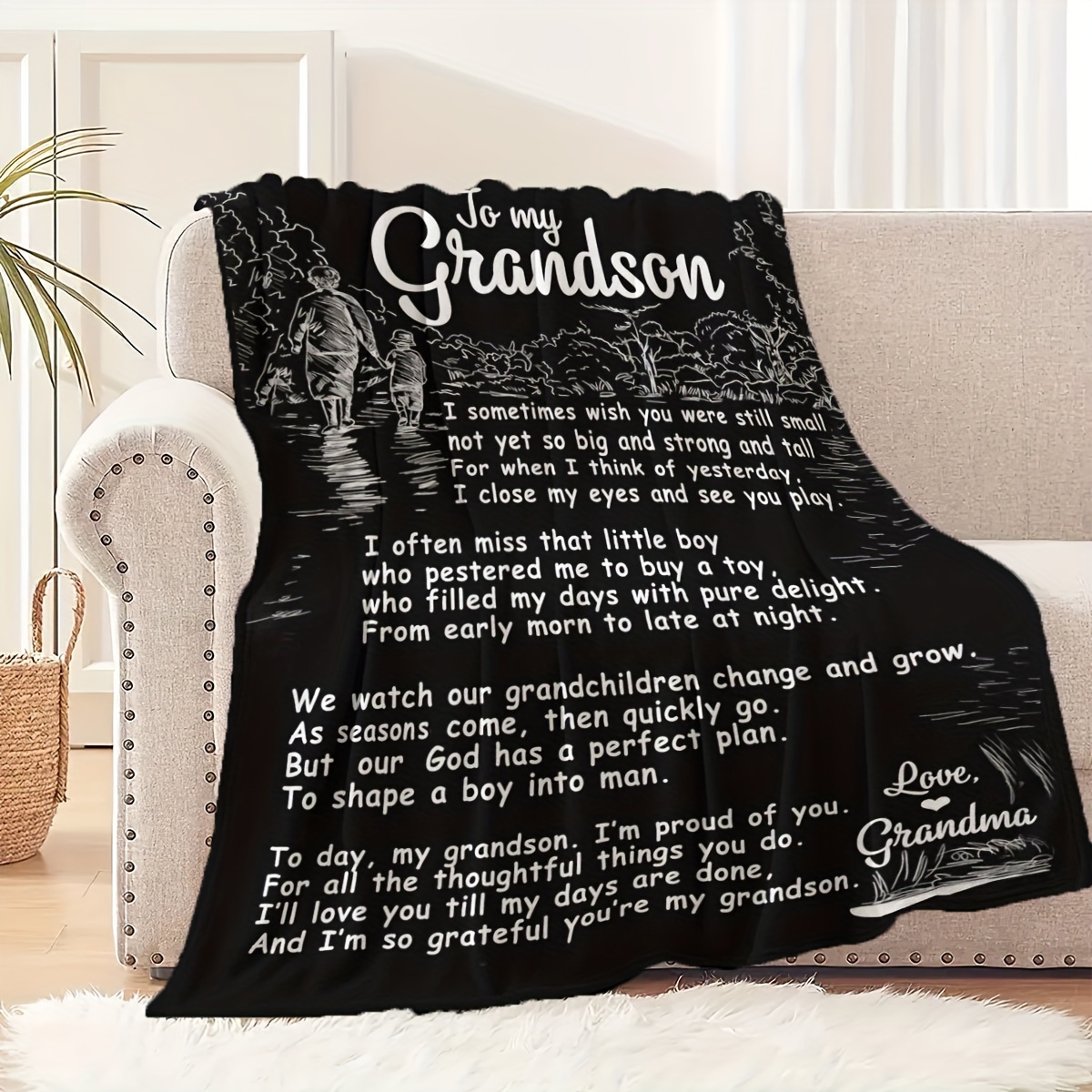 1pc Envelope Print Blanket To My Grandson From Grandma Blanket Soft Warm Throw Blanket Nap Blanket For Couch Sofa Office Bed Camping Travel Multi p