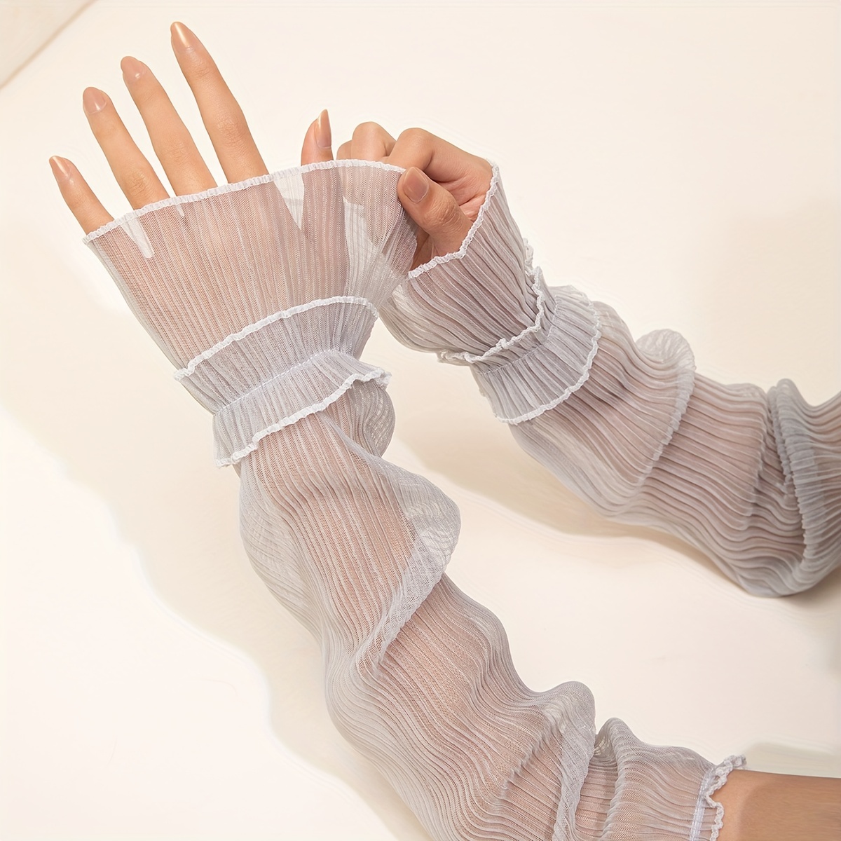 Women's UV Protection Long Gloves Breathable See-through Mesh Arm