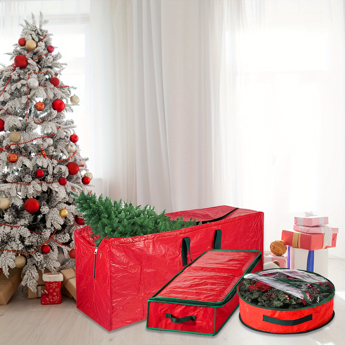  Fixwal Paquete de 6 bolsas de almacenamiento transparentes  extra grandes para decoración de Navidad, suministros de mudanza,  contenedor de almacenamiento de coronas, bolsas de almacenamiento de ropa :  Hogar y Cocina