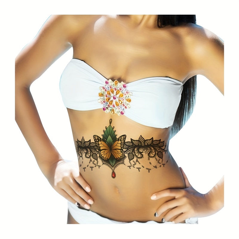 9pcs Large Sexy Corsage Navel Waterproof Tattoo Stickers For Women Chest  Stickers Belly Button Stickers Cover Up Stretch Marks Stickers Lasting 2-6  Da