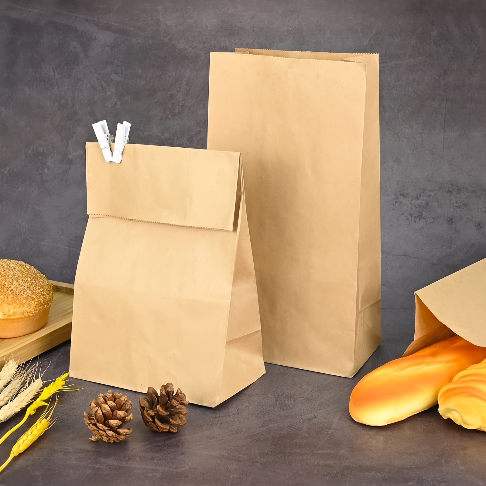 50pcs, Brown Small Plain Natural Paper Gift Bags 15*8*21cm/5.9*3.14*8.26in  With Handles Bulk, Kraft Bags For Birthday Party Favors Grocery Retail Shop