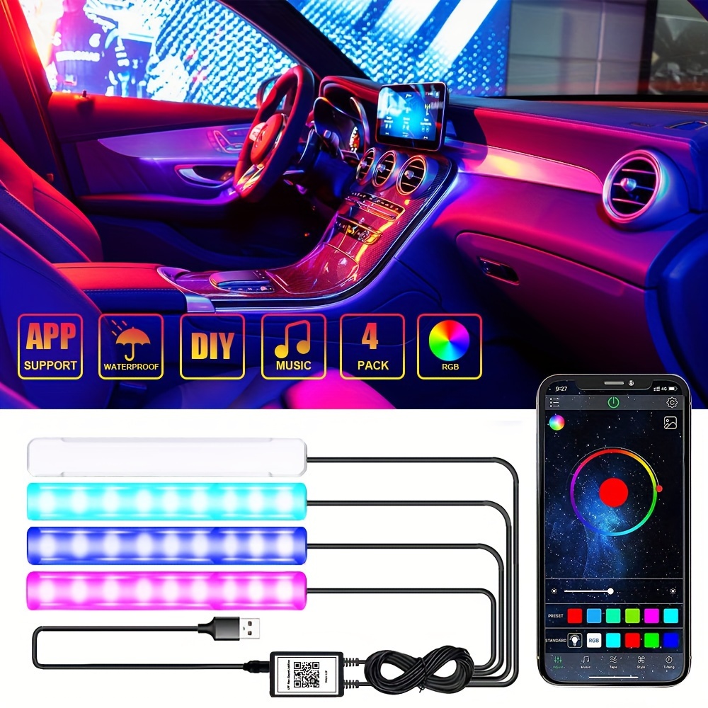 Striscia LED Auto con APP, Govee Luci LED Interne per Auto con 48 LEDs 9  Colori Multicolore Impermeabile, Musica sotto il cruscotto Kit di  illuminazione, Contro…