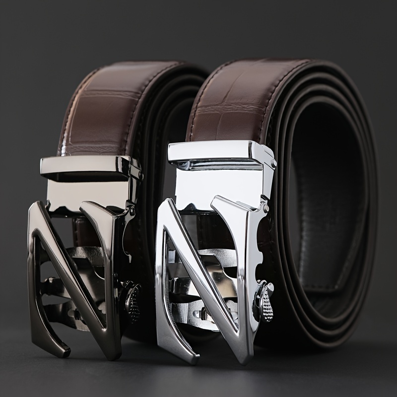 Men's Belt Leather For Male Ratchet Automatic Buckle Belts For Men Designer  Belts For Casual Jeans Micro Adjustable Belt Fit Everywhere - Temu
