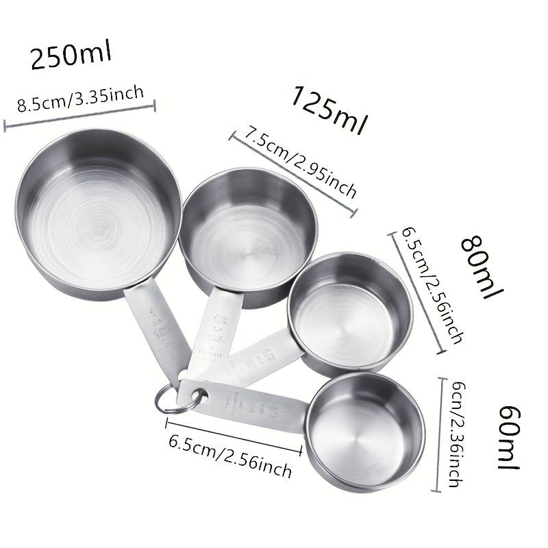 4pcs, Measuring Spoon And Cup Set, Stainless Steel Measuring Cups,  Stainless Steel Measuring Spoons, Coffee Spoons For Baking, Cooking,  Measuring Cup