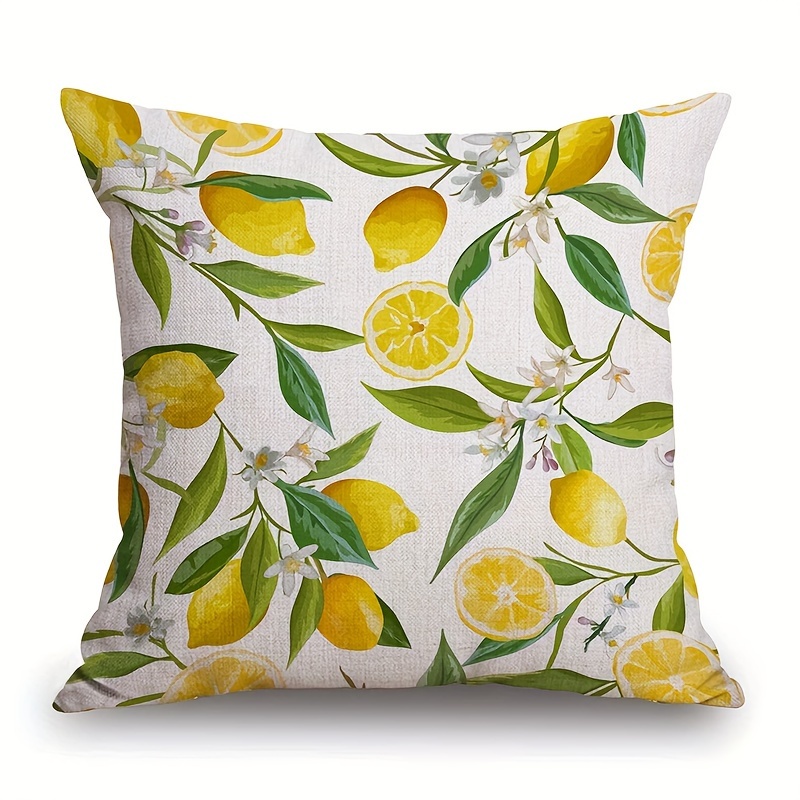 

1pc, Lemon Fruits Square Fresh Style Polyester Cushion Cover, Throw Pillow Cover, Bedroom Accessories, Sofa Cushion Cover, Living Room Throw Pillow Cover (cushion Is Not Included)