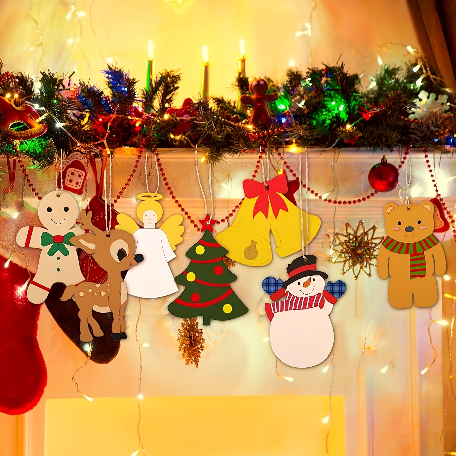 10pcs Snowman Christmas Decoration DIY Hand-painted Wooden Chips Blank Pendant
