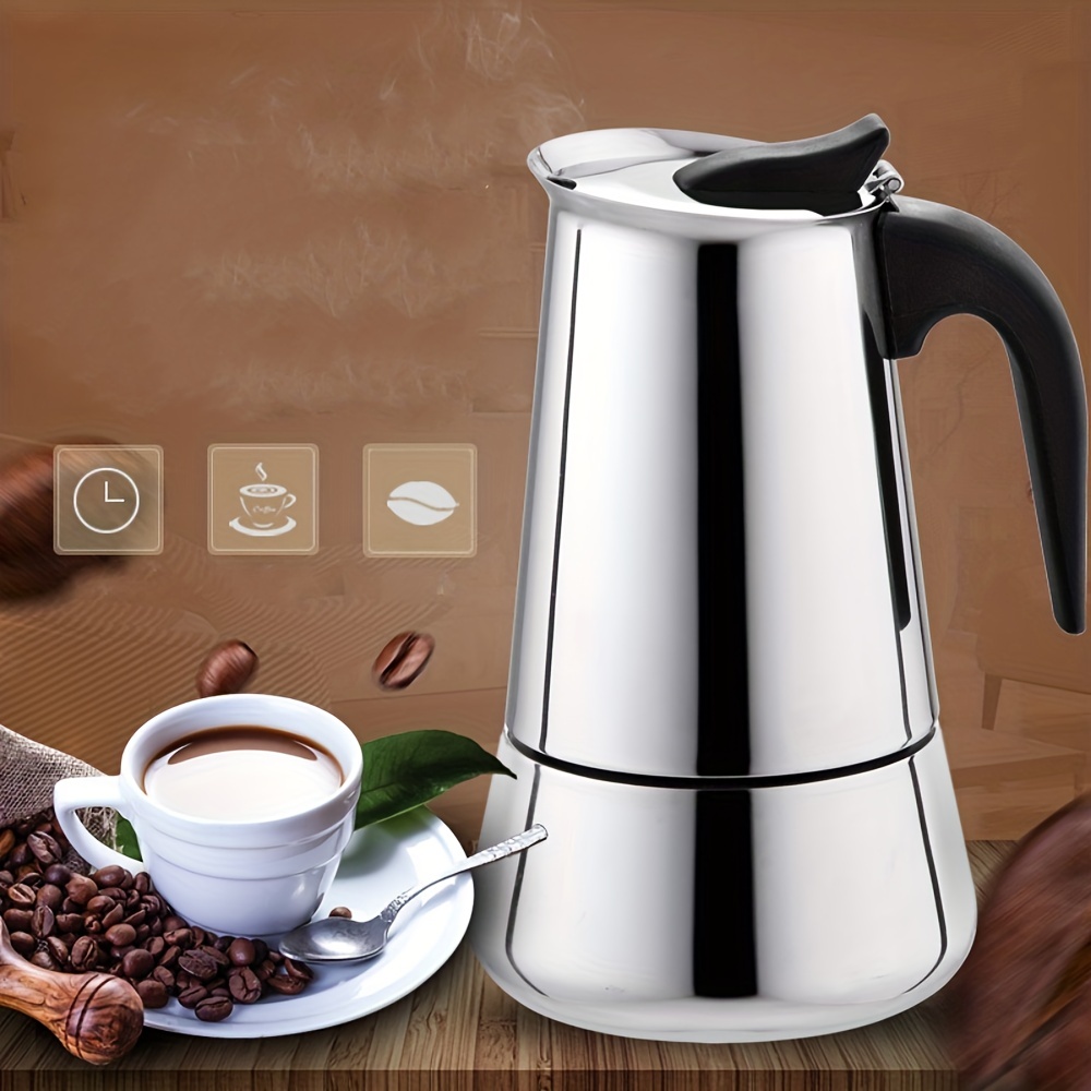1pc stainless steel moka pot portable coffee pot espresso machine 300ml 10 14oz coffee kettle details 1