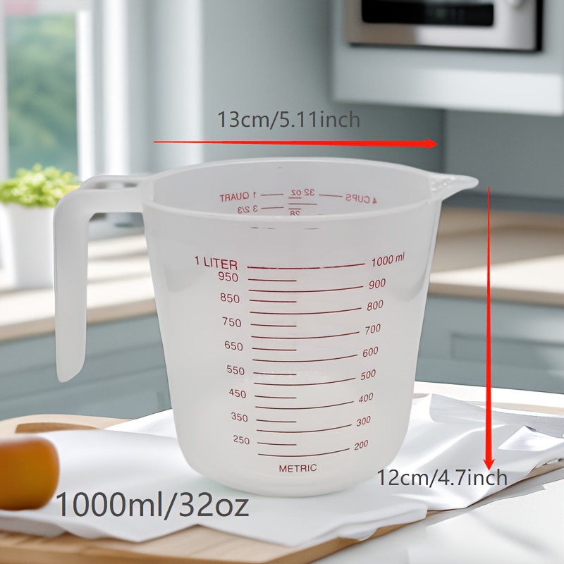 Plastic Measuring Cup choice of 1-Cup, 2-Cup, 4-Cup or Set of 3 pcs with  Grip and Spout easy to read (4-Cup)