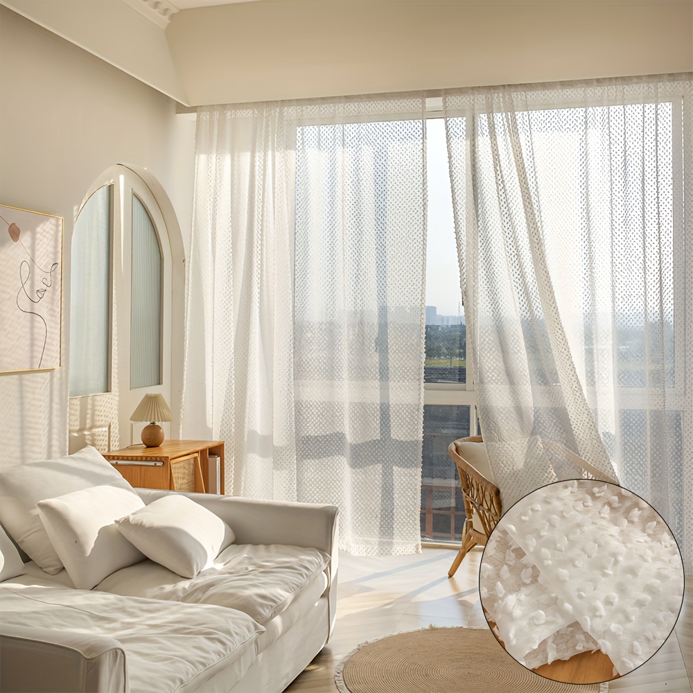 Central Park Cortinas blancas sólidas para ventana, con textura de lino y  algodón, tratamiento de ventana semitransparente para dormitorio, cortinas