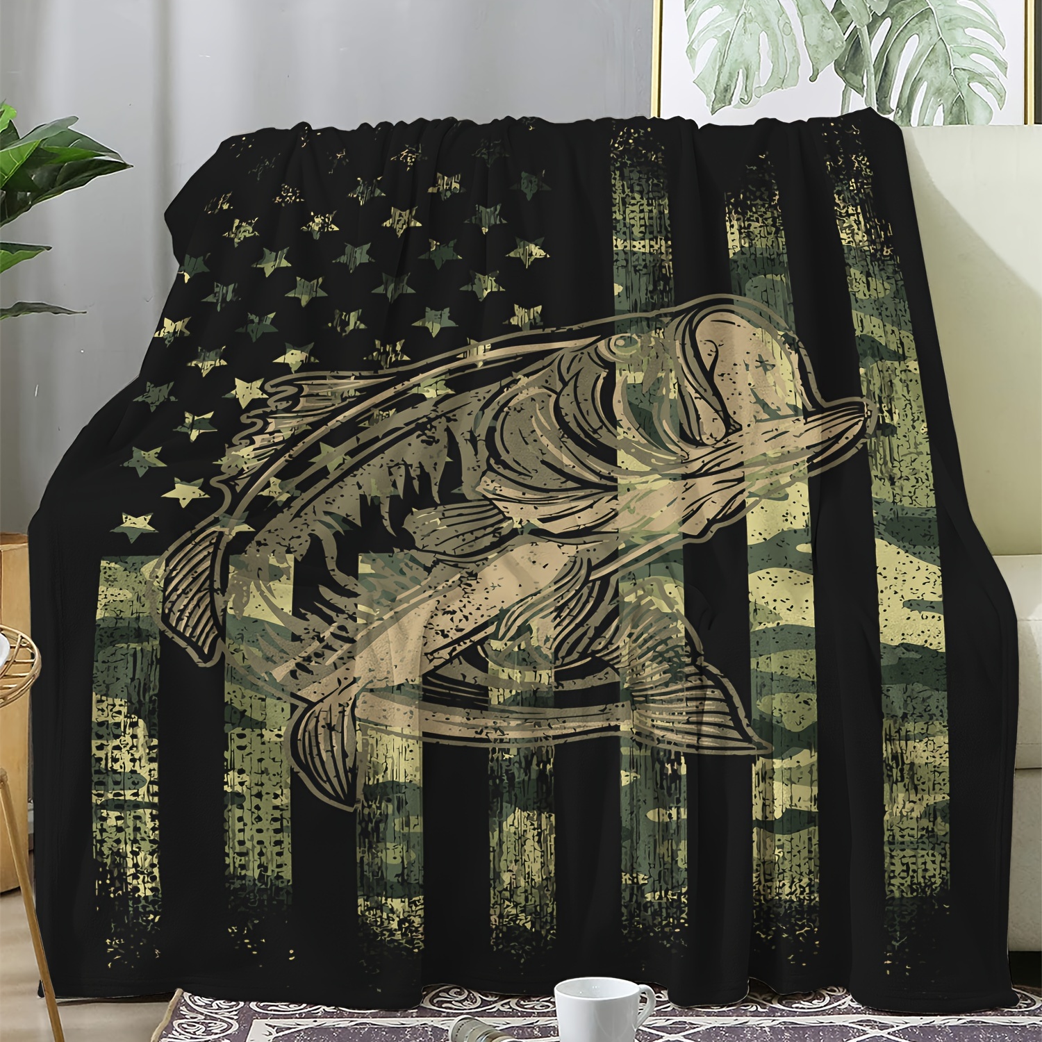 American Flag Fish Proud America Quotes Blanket Let Freedom - Temu