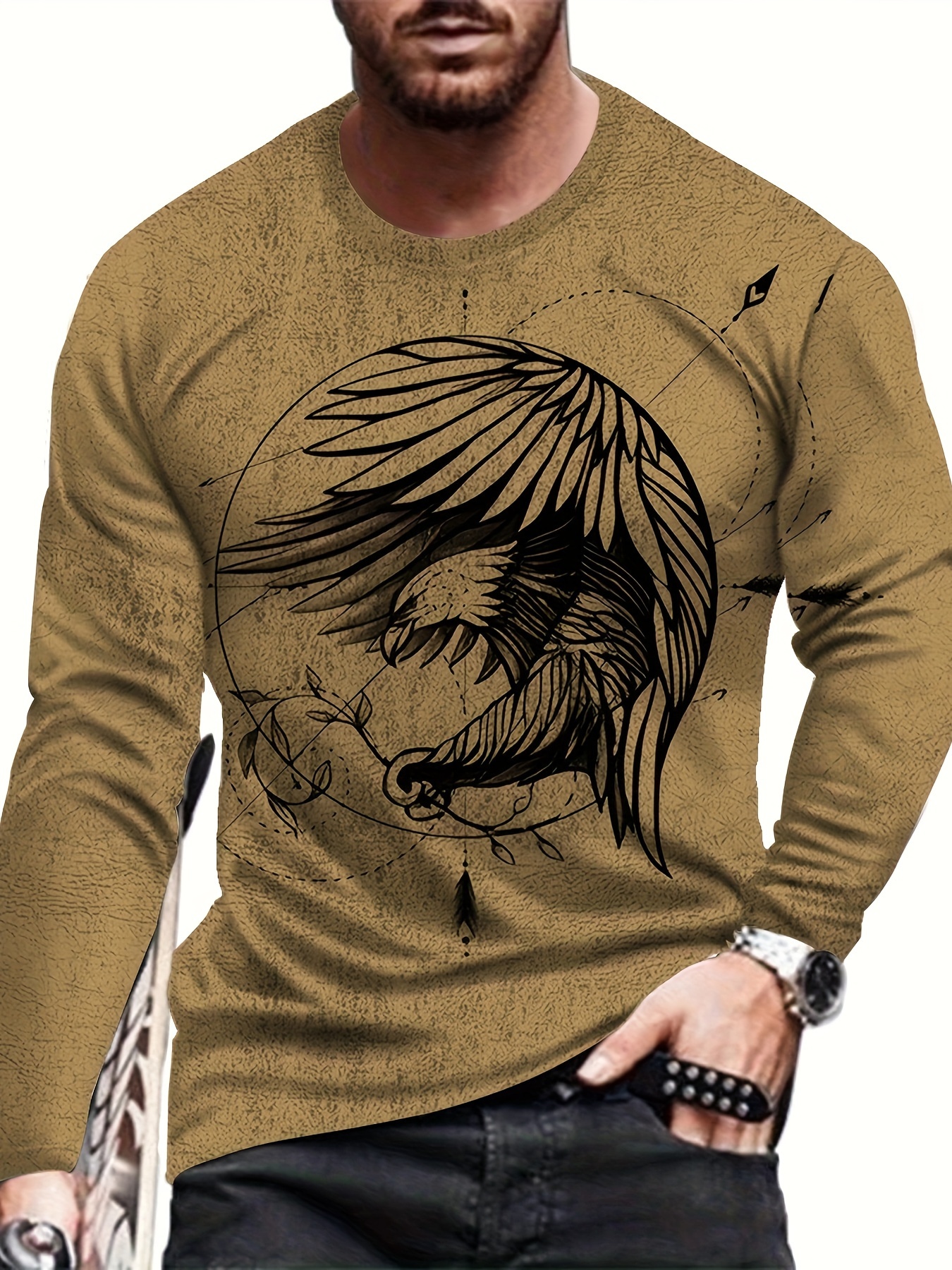 Eagle Print Camiseta Manga Larga Hombres Diseño Novedoso - Temu Chile