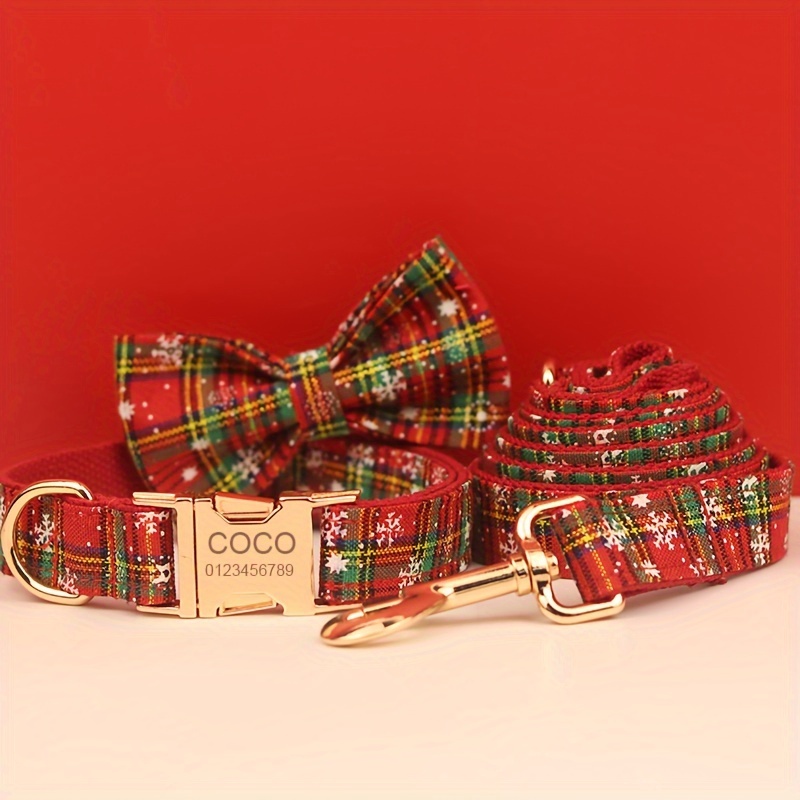 TEMU [Personnalisé] Collier pour chien style Noël avec nœud réglable, boucle en métal, collier pour chien de neige, collier réglable et confortable