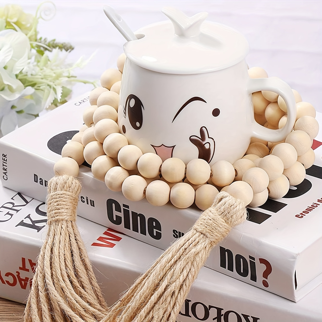 Boho Wood Beads Tassel String Hemp Rope Home Decor Wood - Temu