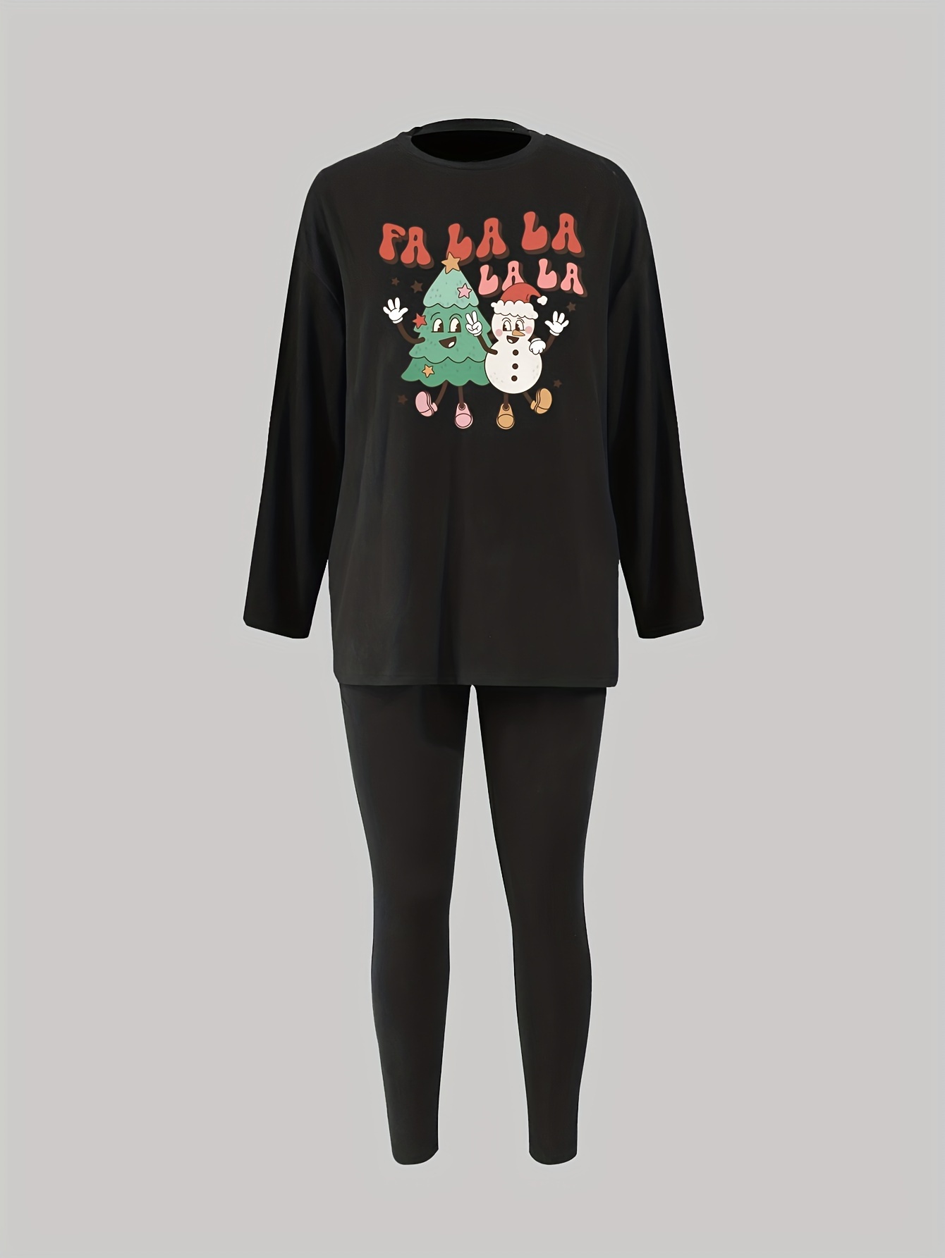 Christmas Pajama Set Snowman & Tree Print Tee & Leggin