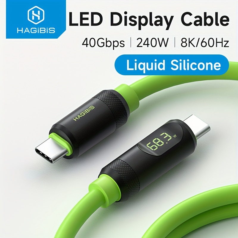 USB 4 240W Fast Charging Cable USB C with LED Display 40Gbps for Phone 15 