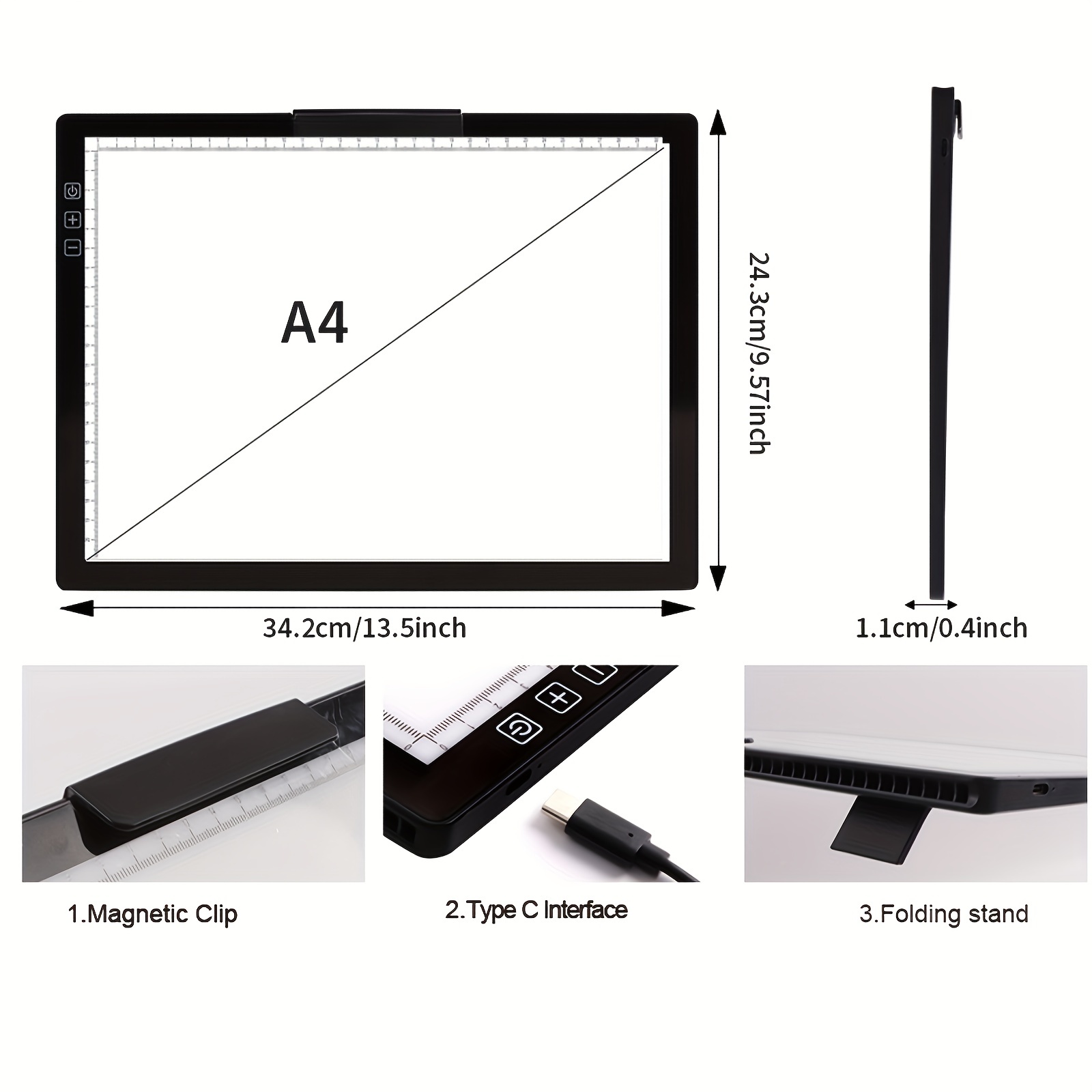 KOBAIBAN Wireless A3 LED Light Pad with Foldable Stand, Top Clip, 3  Colors/Stepless/ 6-Level Dimmable Brightness Rechargeable tracing Light  Box/Board