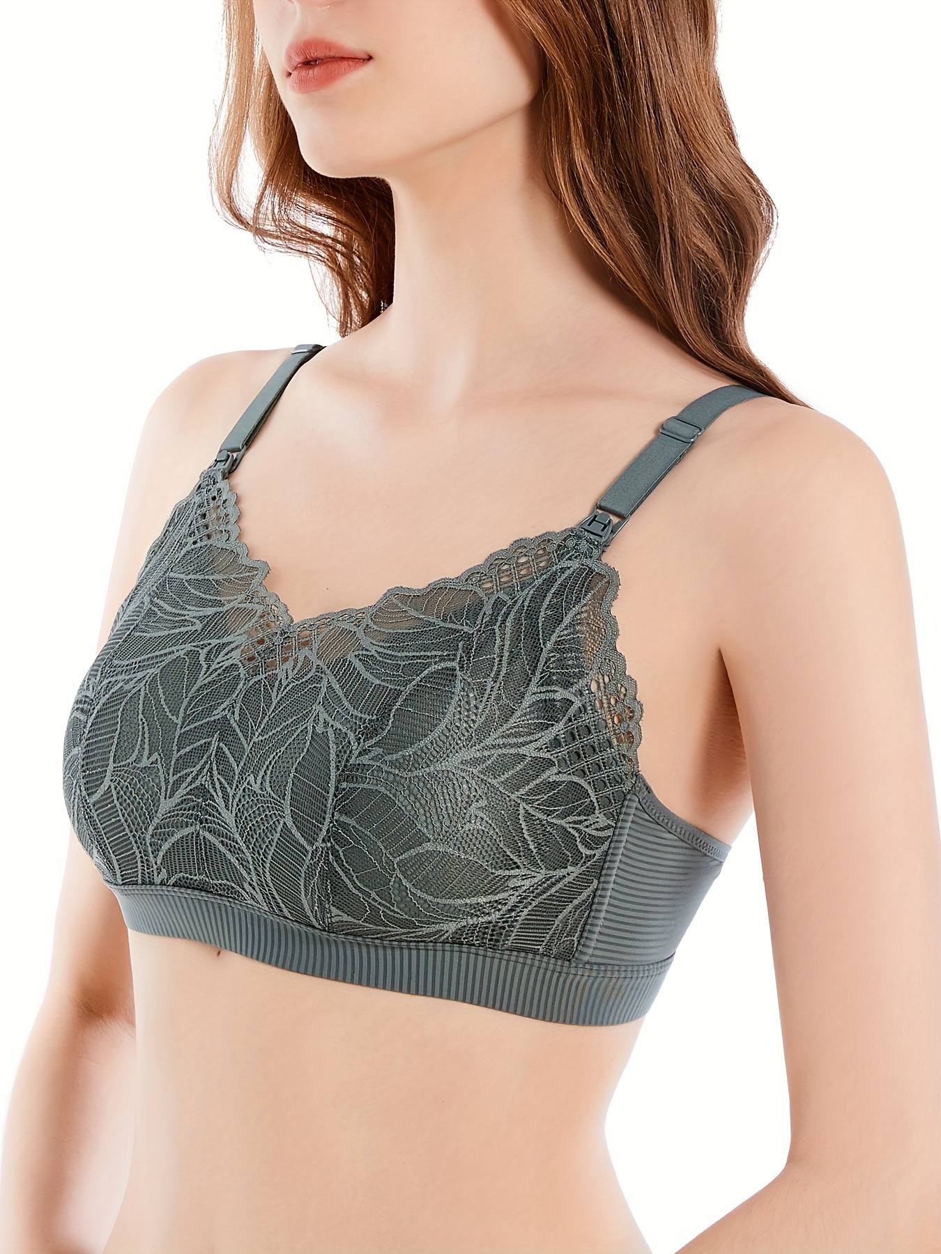 HOT】 Wireless Front Open Nursing Bra Soft Lace Breathable