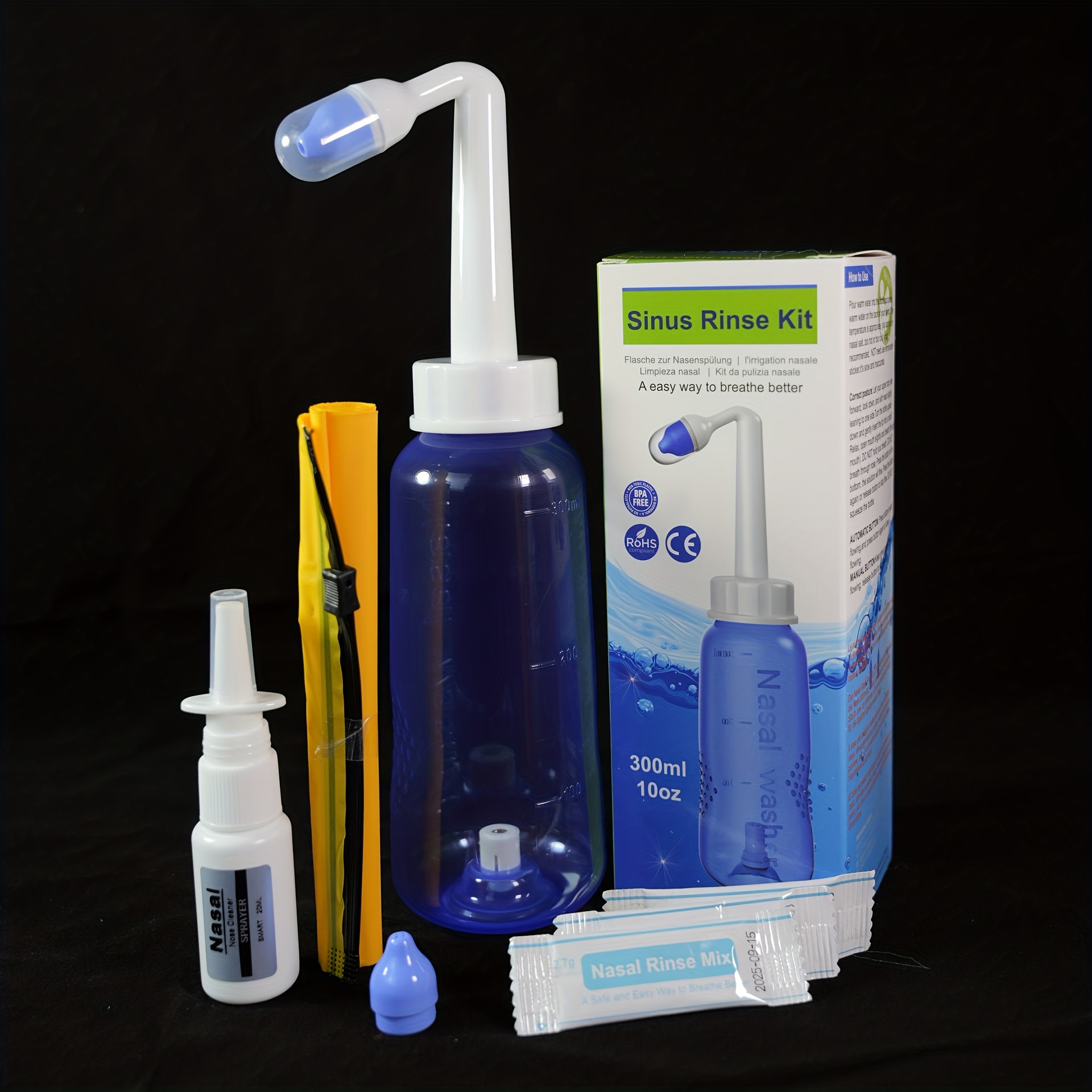 Enjuague sinusal, kit de enjuague sinusal Neti Pot de 300 ml con 30  paquetes de sal de lavado nasal y pegatina de termómetro, kit de enjuague  nasal sinusal para adultos y niños (