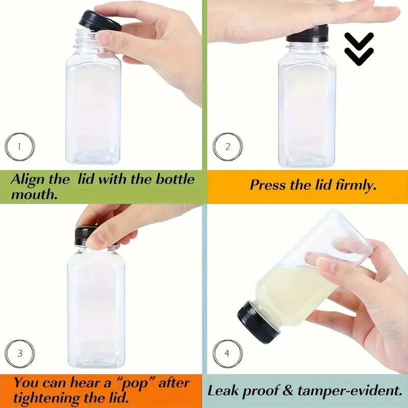 8-ounce Empty Plastic Juice Bottles With Lid, With Funnel (random Color)  And Cup Brush (random Color), Reusable Transparent Container, Beverage  Bottle With Black Lid, For Juice, Milk, And Other Beverages, Christmas, 
