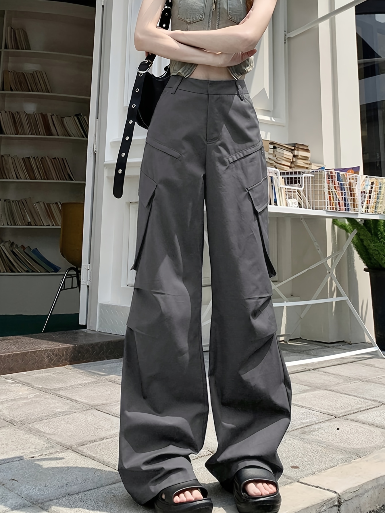 Solid Flap Pockets Cargo Pants Casual Pants Spring Fall - Temu