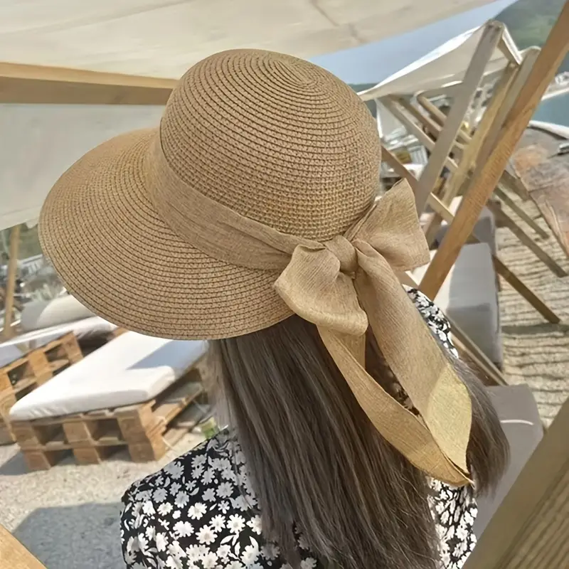 Women's Large Brim Floppy Sun Hat Bow Decoration Foldable - Temu