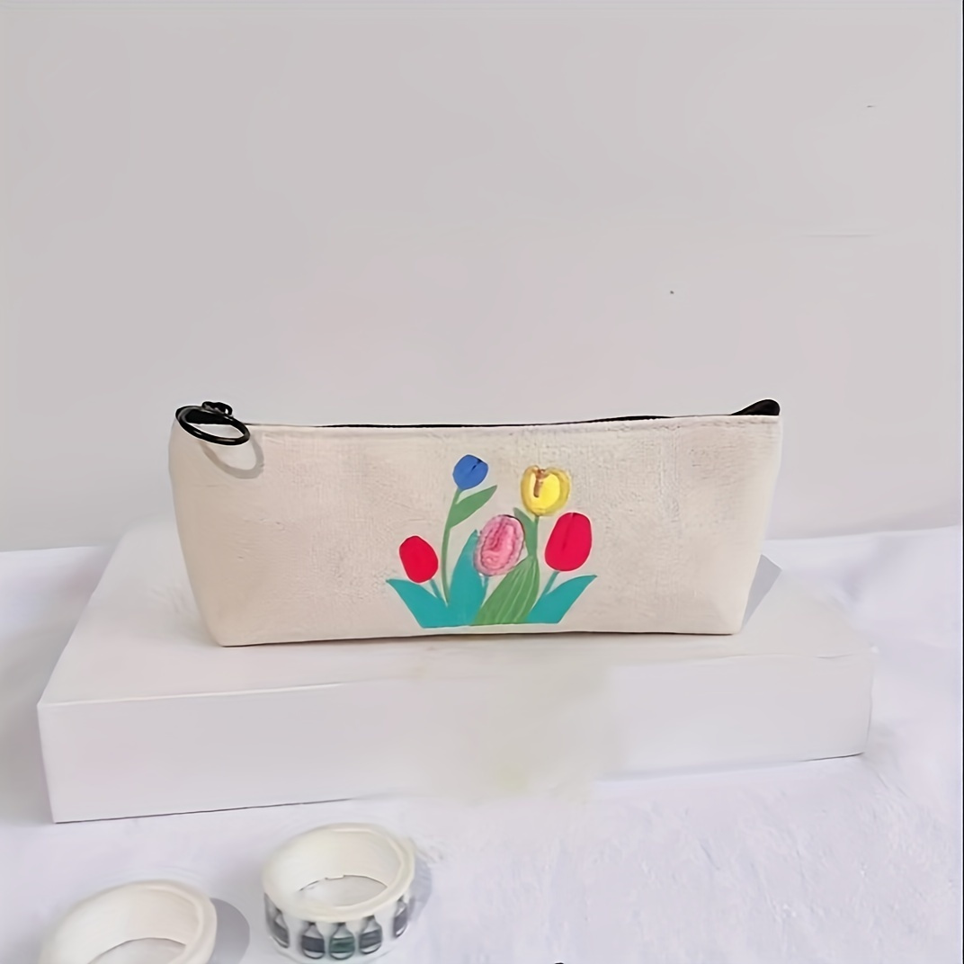 Pastoral Floral Pencil Case Canvas Stationery Zipper Bag Lovely Pen Bags  School Supplies Gift Accessories