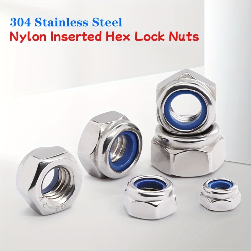 

10/20/30/50/100pcs 304 Stainless Steel Nylon Insert Hex Nuts - Metric Lock Nuts - Suitable For Lock Washers - Suitable For Home Decoration, Factory Repairs, Kitchens, Shops, Etc. - M3m4m5m6m8m10m12
