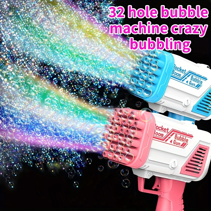 

32-hole Electric Bubble Machine Handheld Gatling Automatic Bubble Gun Portable Outdoor Party Toy Led Light Hair Dryer Boy Girl Gift (bubble Liquid And Battery Not Included)