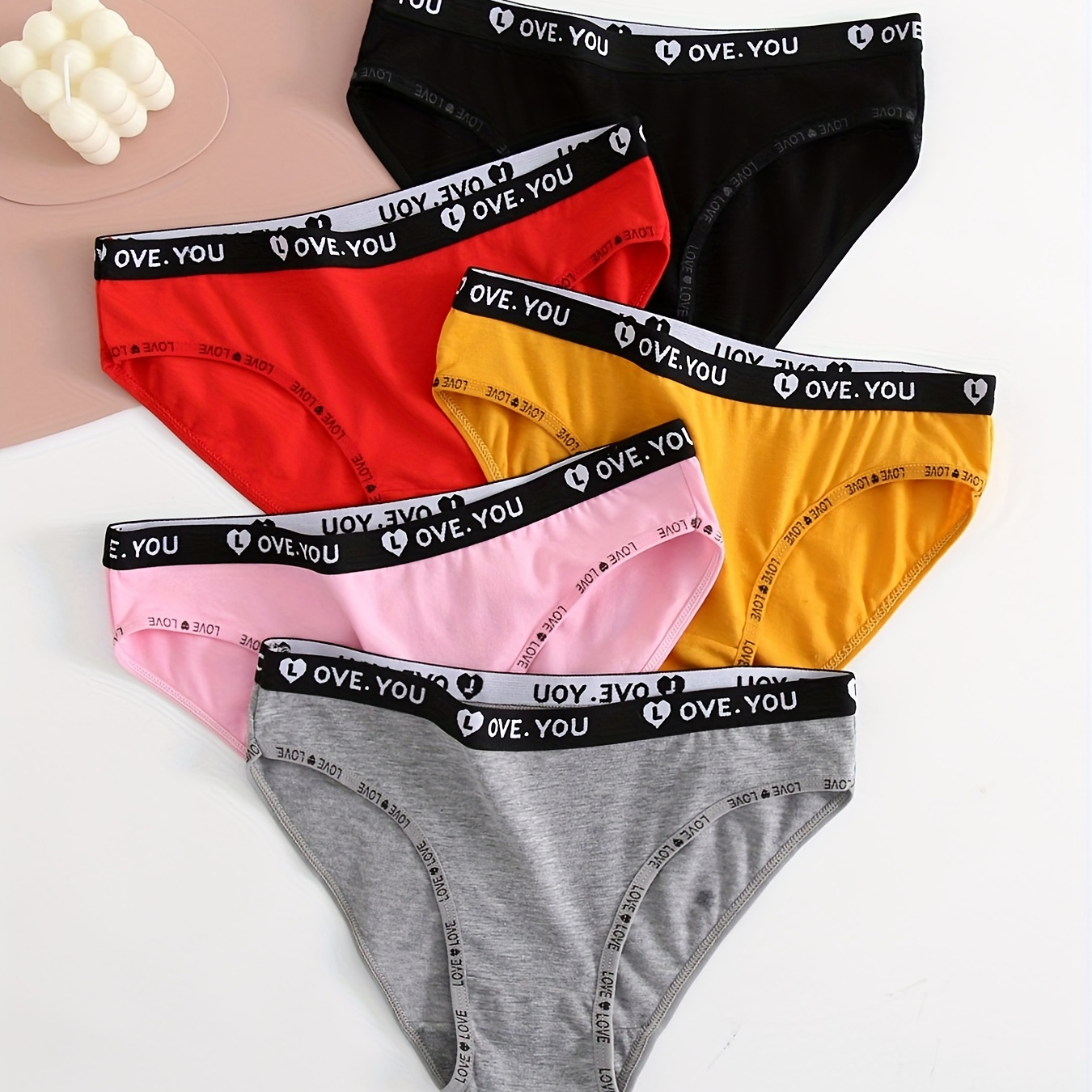 

5pcs Letter Tape Briefs, Breathable & Comfy Stretchy Intimates Panties, Women's Lingerie & Underwear