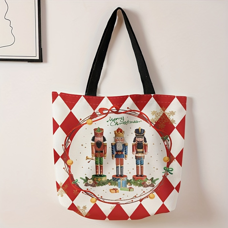 

Cartoon Christmas Print Tote Bag, Large Capacity Shoulder Bag, Women's Casual Handbag & Shopping Bag
