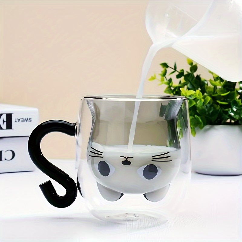 

1pc, Cartoon Kitten Glass Coffee Mug, Double-walled Espresso Coffee Cups, Heat Insulated Water Cups, Summer Winter Drinkware, Birthday Gifts