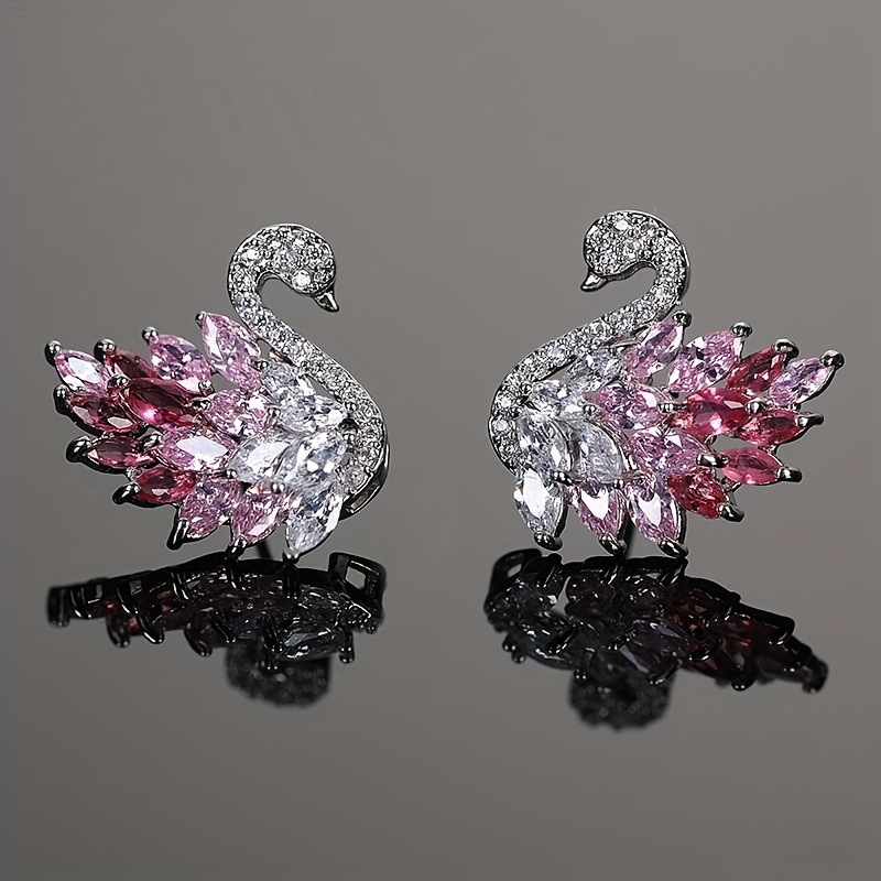 

Duck Swan Colorful Zircon Stud Earrings Statement Jewelry Gifts Wedding Party Fashion Accessories