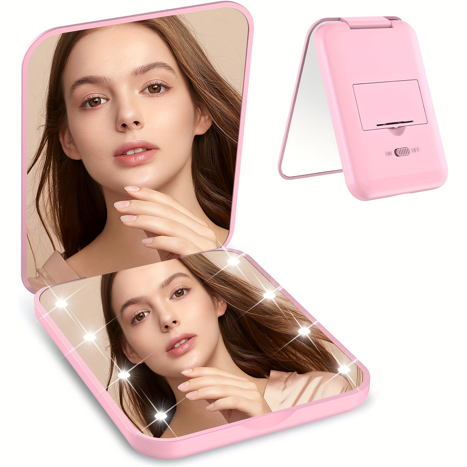 LED Pocket Makeup Mirror, 1X/3X Magnified LED Mini Compact Travel Makeup Mirror, Double-Sided Compact Mirror With Lights, Portable, Wallet Mirror, Folding, Hand-held, Small Lighted Compact Mirror For Gift