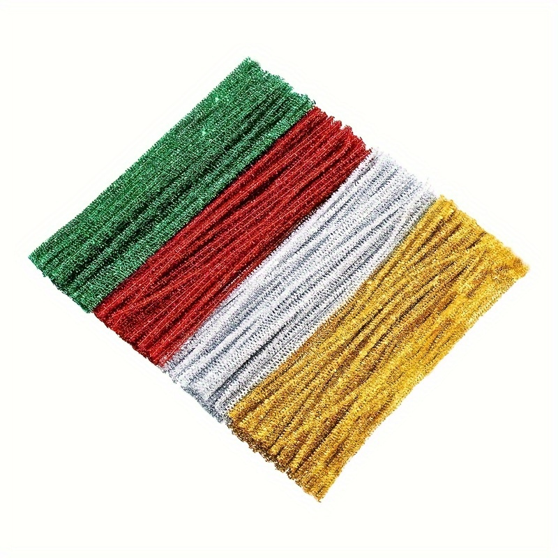 Pack of 300 Red Gold and Black Metallic Tinsel Pipe Cleaners. Fuzzy Stick  Tinsel Stems for Arts and Crafts Shapes, Flowers, Animals, Figures and More