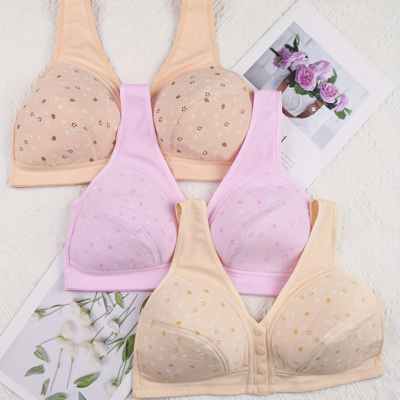 Plus Size Sexy Bra, Women's Plus Floral Embroidered Push Up Padded Semi