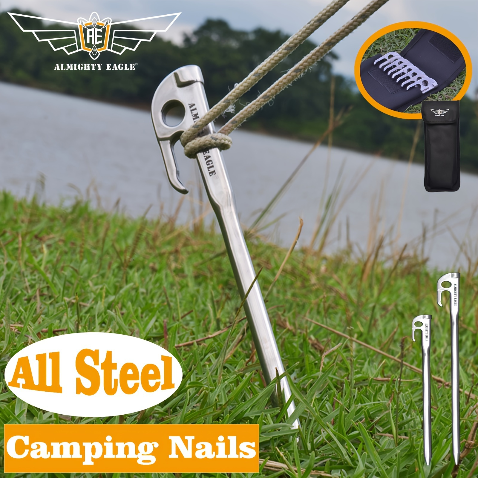 

1pc/8pcs 420 Stainless Steel High-strength Ground Nails, For Outdoor Camping, Tent Canopy Fixed Ground Stakes