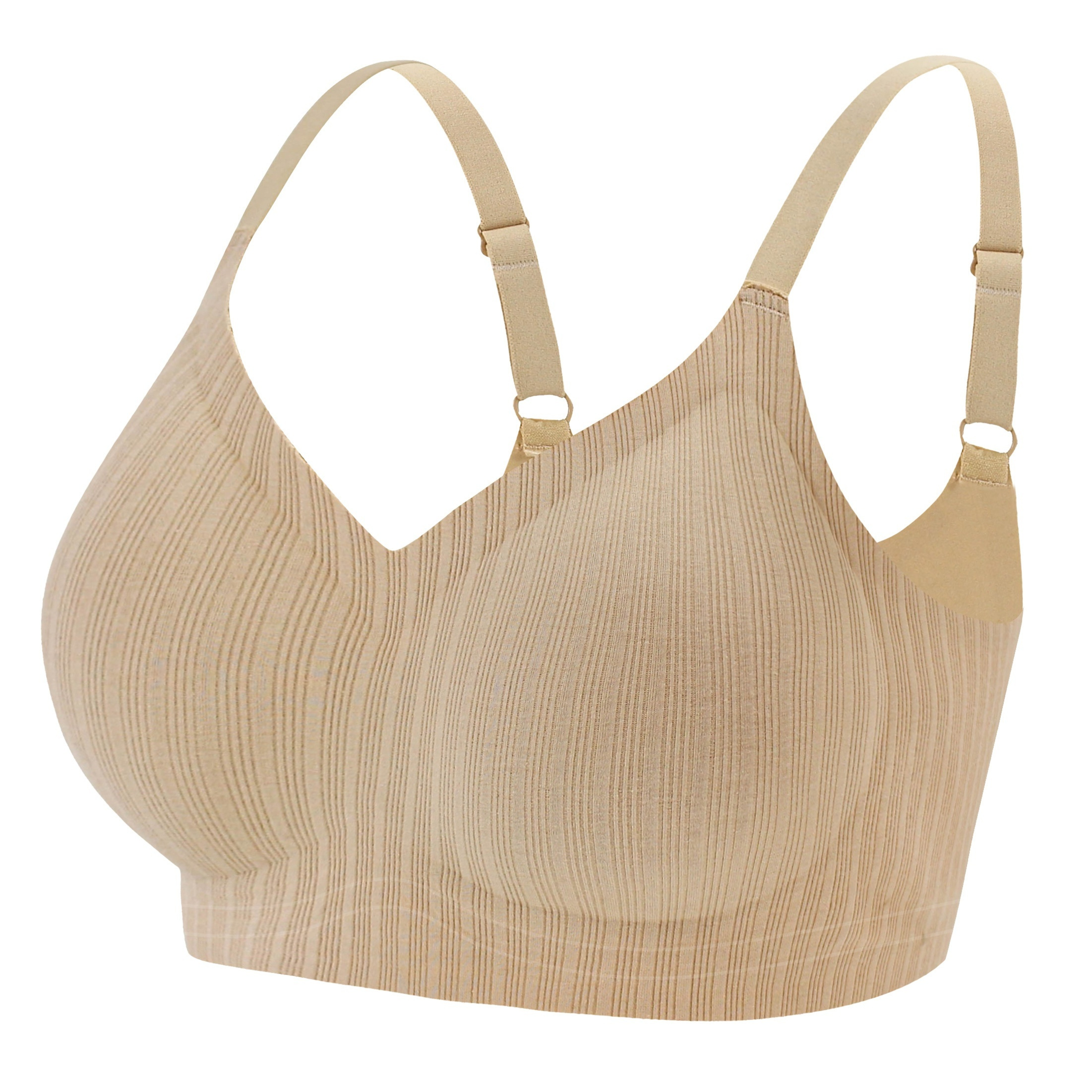 Simple Solid Ribbed Bra Comfy Breathable Padded Bra Women's - Temu