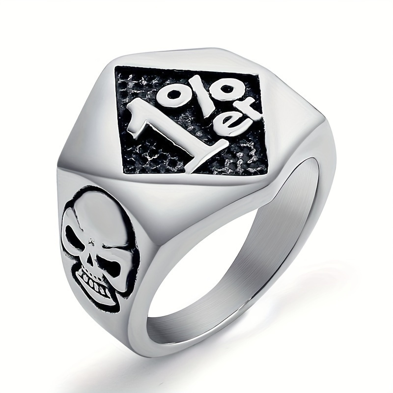 

Men' Punk Skull Ring - Steel, Motorcycle Biker Style, Us Sizes 7-13