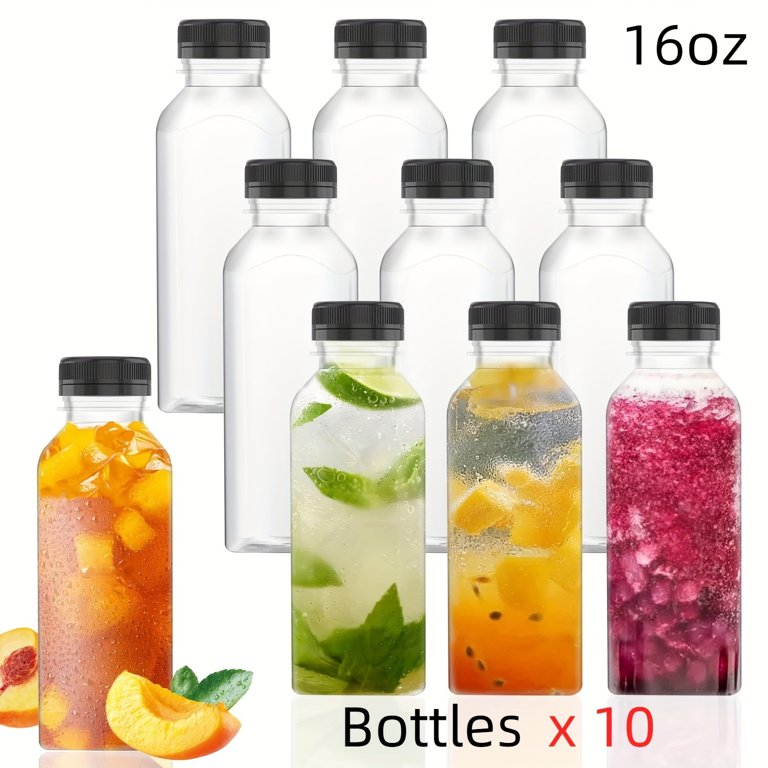 

Empty Plastic Juice Bottles With Leak-proof Caps Clear Water Bottle, Recyclable Drink Bulk Containers For Juicing, Smoothie, Milk Homemade Beverages