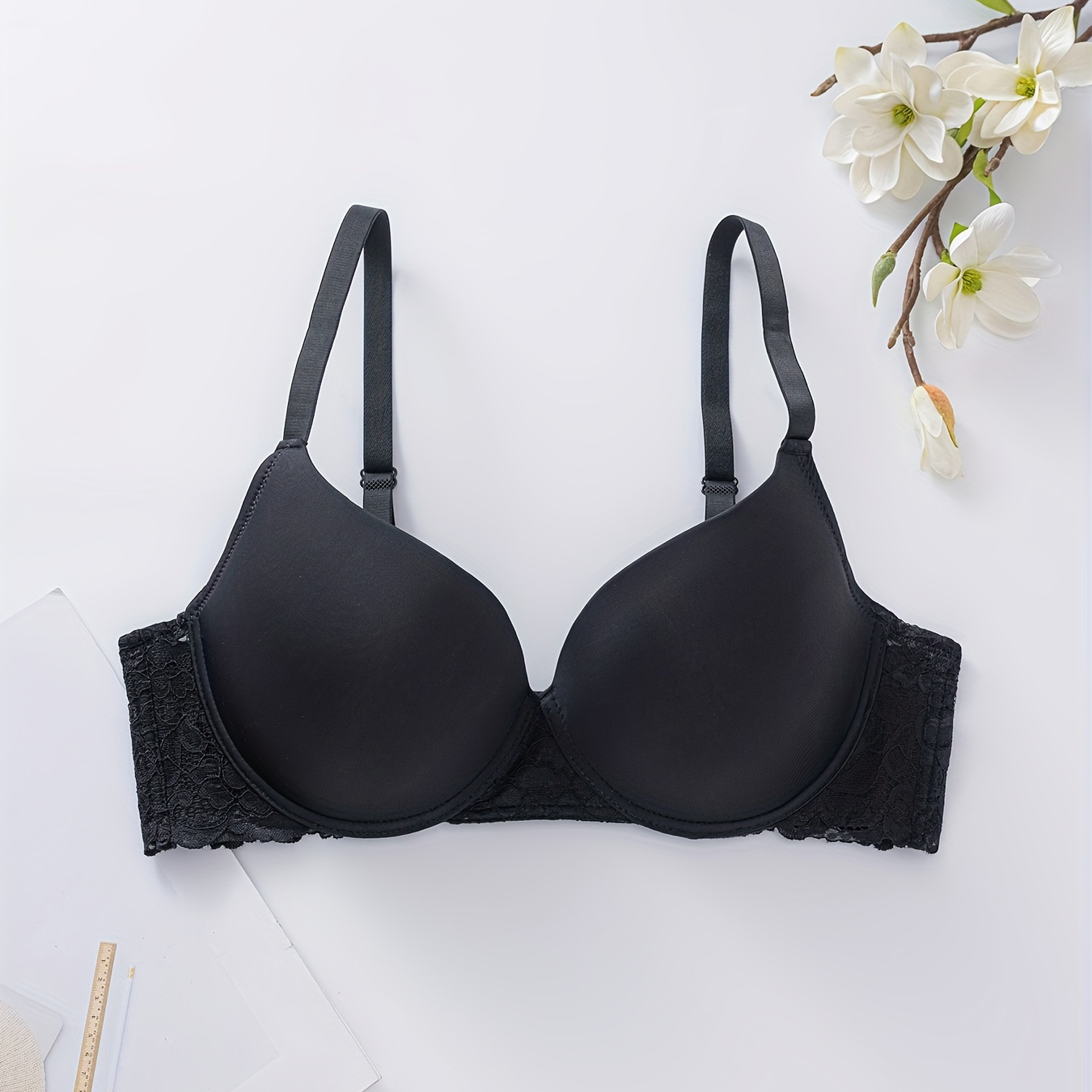 

Soutien-gorge élégant grande taille, soutien-gorge push-up en dentelle contrastée pour femme, légèrement rembourré à armatures, t-shirt soutien-gorge