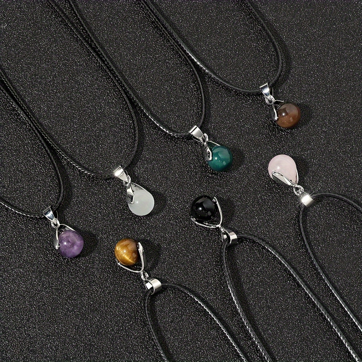 

7pcs/set Natural Crystal Ball Personality Pendant Necklace, Holiday Jewelry Gifts, For Women Friends Family