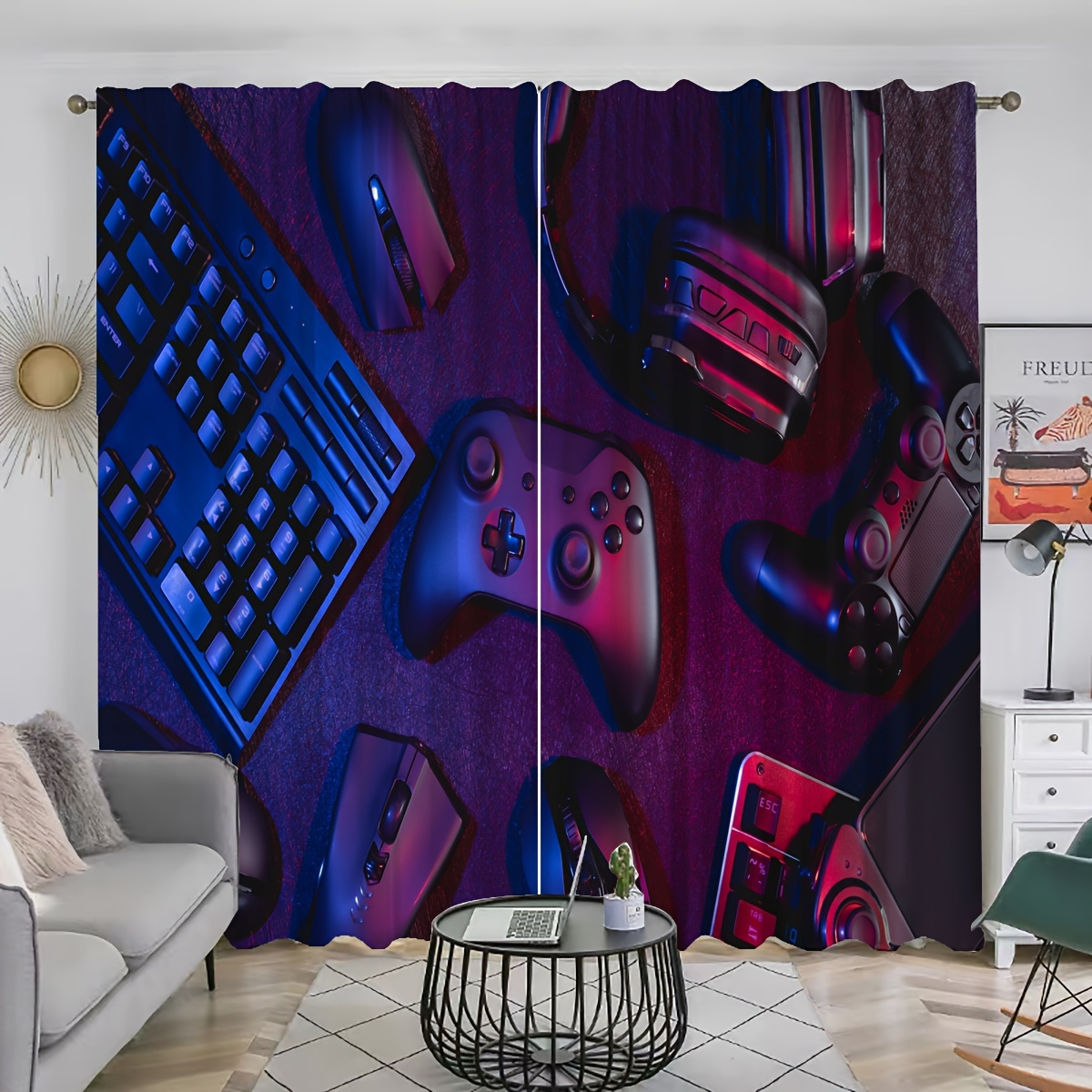 

2pcs E-sports Curtains For Gaming Rooms, Rod Pocket Curtain, Suitable For Restaurants, Public Places, Living Rooms, Bedrooms, Offices, Study Rooms, And Gaming Rooms, Home Decoration