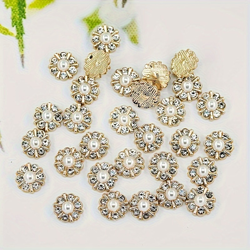 

50pcs 12mm Golden Metal Buttons, Faux Pearl Embellishment, Rhinestone Flower Design, Diy Crafts, Sewing Accessories, Decorative Fasteners For Clothing And Jewelry Making