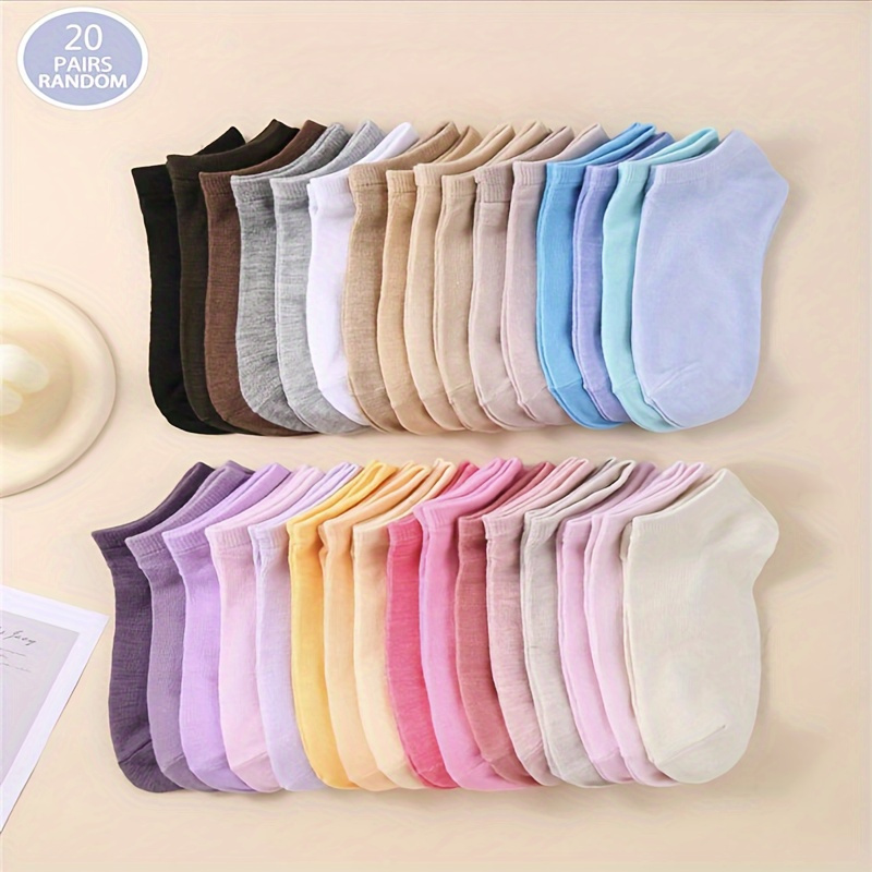 

20 Pairs Simple Solid Color Daily Ankle Socks, Comfy & Breathable Short Socks, Women's Stockings & Hosiery