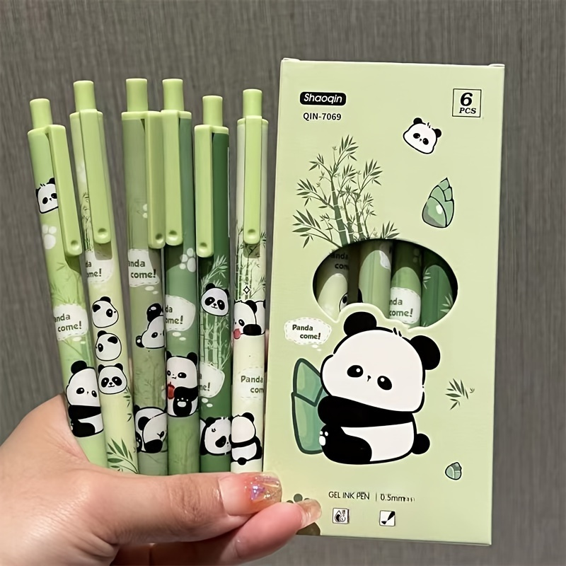 

6pcs New Panda Super Cute High-value Push Neutral Pen Ins Wind Simple Brush Pen Durable Girl Heart Signature Pen [black Ink]