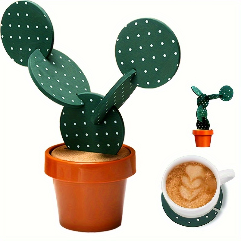 

1pc Diy Cactus Coasters For Drinks, Green Coasters, Funny Cactus Coasters Gift With Holder, For Home Office Bar Decoration, Gift For Birthday Housewarming Anniversary, 's Day