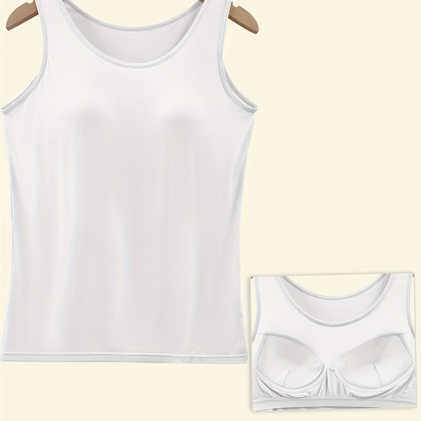 

Women's Casual Style Integrated Bra Padded Tank Top, Comfortable Stretch Blend, Sleeveless, White, Available In Multiple Sizes
