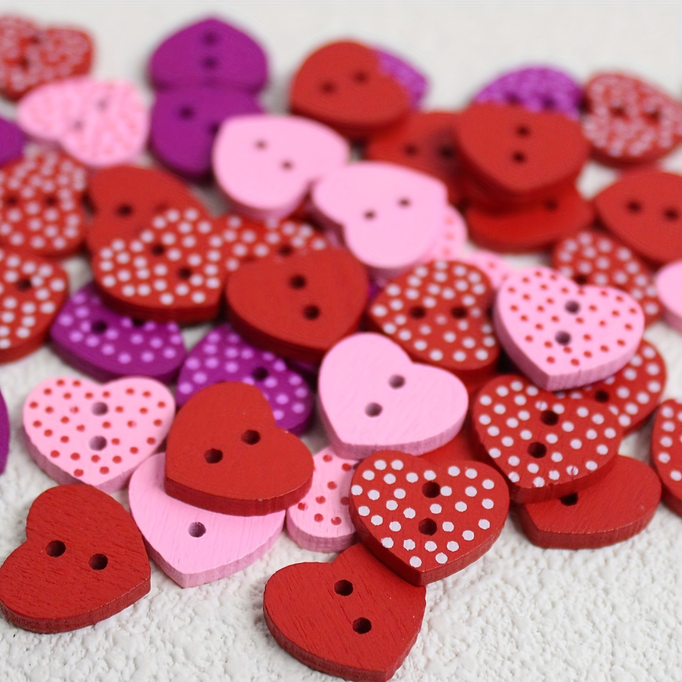 

50pcs Colorful Polka Dot Heart Wooden Buttons For Diy Crafts, Sewing & Knitting - Assorted Colors